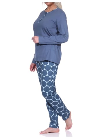 NORMANN Schlafanzug langarm Pyjama Hose Tupfen Punkte - 75697 in marine