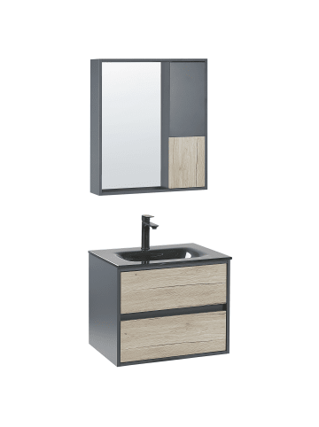 Beliani 3-tlg Badezimmerschrank TERUEL in Grau/Braun