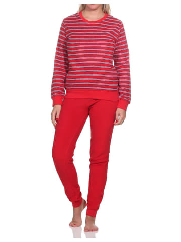 NORMANN Frottee Schlafanzug langarm Pyjama Bündchen - 82745 in rot