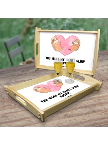 Mr. & Mrs. Panda Holztablett Faultiere Herz mit Spruch in Weiß