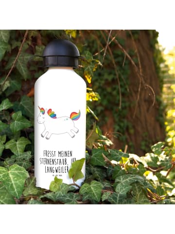 Mr. & Mrs. Panda Aluminium Trinkflasche Einhorn Happy mit Spruch in Weiß