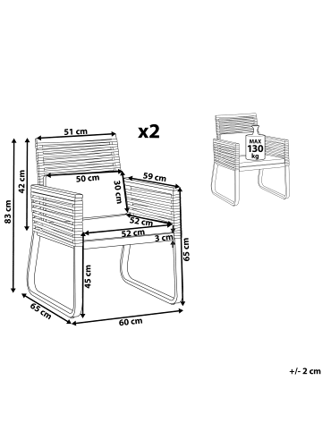 Beliani 2er-Set Gartenstuhl CANETTO in Schwarz/Heller Holzfarbton