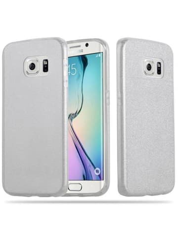 cadorabo Hülle für Samsung Galaxy S6 EDGE Glitzer Design in STERNENSTAUB SILBER