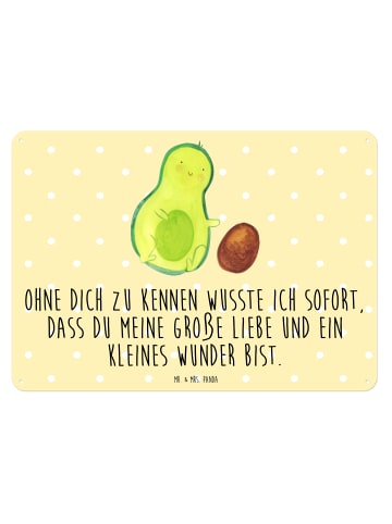 Mr. & Mrs. Panda Blechschild Avocado Kern rollt mit Spruch in Gelb Pastell