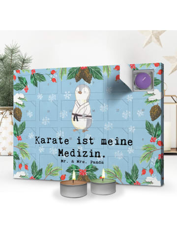 Mr. & Mrs. Panda adventskalender kerzen Pinguin Karate mit Spruch in Eisblau