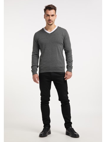 RAIDO Herren Strickpullover in Dunkelgrau Melange