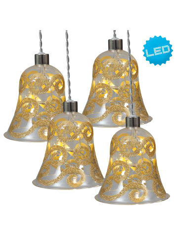 näve Dekoglas mit Lichterkette "Glocke" 4er-Set in Gold