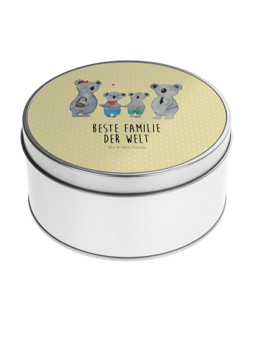 Mr. & Mrs. Panda Blechdose rund Koala Familie zwei mit Spruch in Gelb Pastell