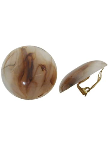 Gallay Clip Ohrring 30mm Riss braun-horn-marmoriert glänzend Kunststoff-Bouton in braun
