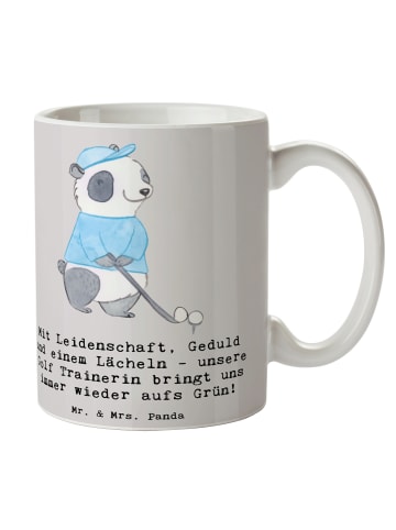 Mr. & Mrs. Panda Tasse Golf Trainerin Leidenschaft mit Spruch in Grau Pastell