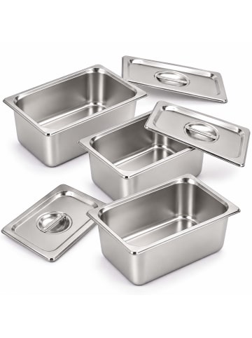 relaxdays 3 x Gastro-Behälter "GN 1/4" in Silber - (B)26,5 x (H)15 x (T)16,2 cm