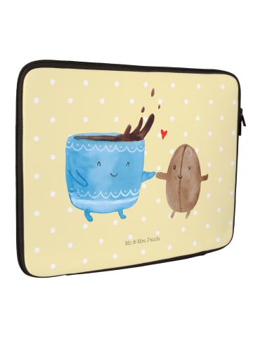Mr. & Mrs. Panda Laptop Tasche Kaffee Bohne ohne Spruch in Gelb Pastell