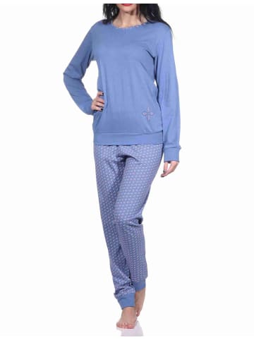 NORMANN langarm Schlafanzug Pyjama Bündchen und allover bedrucker Hose - 70615 in blau