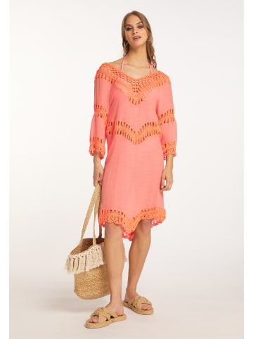 IZIA Damen Tunika-Kleid Mini Mit Häkelpart in Orange
