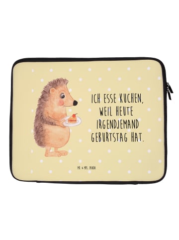 Mr. & Mrs. Panda Laptop Hülle Igel Kuchenstück mit Spruch in Gelb Pastell