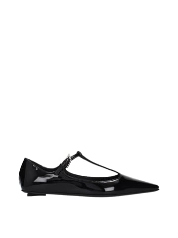 Schwarz Leder Ballerina Flache Schuhe