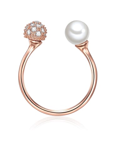Lulu & Jane Perlen-Ring aus Messing mit Zirkonia und Muschelkernperle in roségold