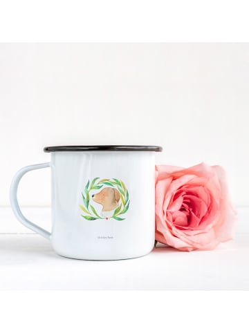 Mr. & Mrs. Panda Emaille Tasse Hund Blumen ohne Spruch in Weiß