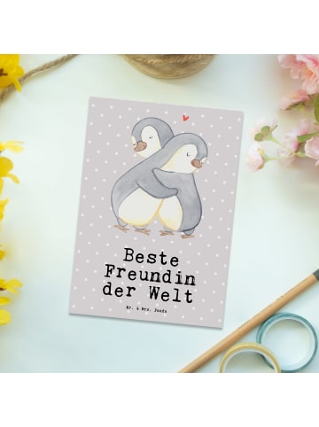 Mr. & Mrs. Panda Postkarte Pinguin Beste Freundin der Welt mit S... in Grau Pastell