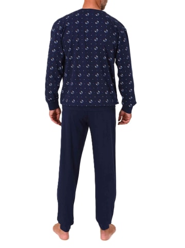 NORMANN Langarm Schlafanzug Pyjama Bündchen Minimalprint in navy