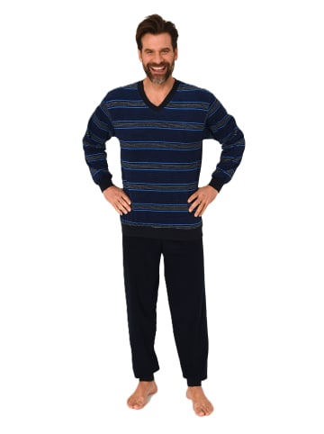 NORMANN Langarm Schlafanzug Frottee Stretch Pyjama Bündchen - 86846 in marine