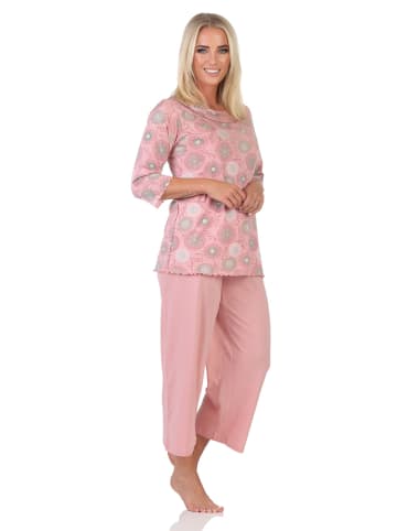 NORMANN Verspielter Damen Capri Pyjama Schlafanzug mit 3/4-Hose - 88181 in altrose