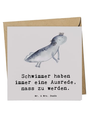 Mr. & Mrs. Panda Einladungskarte Schwimmen Ausrede mit Spruch in Grau Pastell