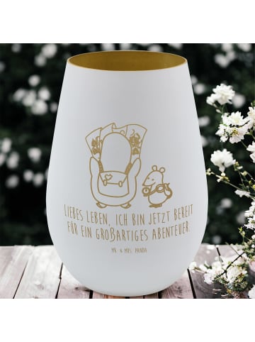 Mr. & Mrs. Panda Gold Windlicht Pinguin & Maus Wanderer mit Spruch in Weiß