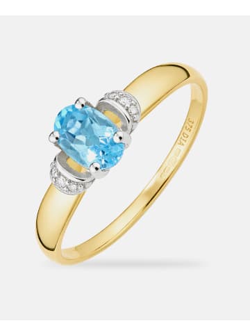 Diamant L'éternel Ring, mit Blautopas, 375 Gelbgold