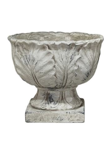 AltoBelli Blumentopf VERONA auf Fuß mit Blatt Muster Creme Zement 17x14 cm
