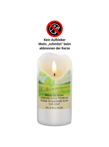 Mr. & Mrs. Panda Geburtskerze Blume Kleeblatt Design mit Spruch in Weiß