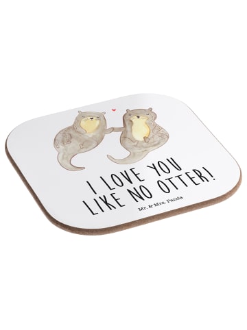 Mr. & Mrs. Panda Untersetzer Glas Otter Hände halten mit Spruch in Weiß