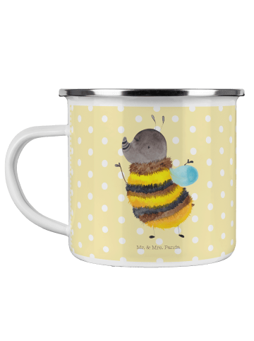 Mr. & Mrs. Panda Camping Emaille Tasse Hummel flauschig ohne Spruch in Gelb Pastell