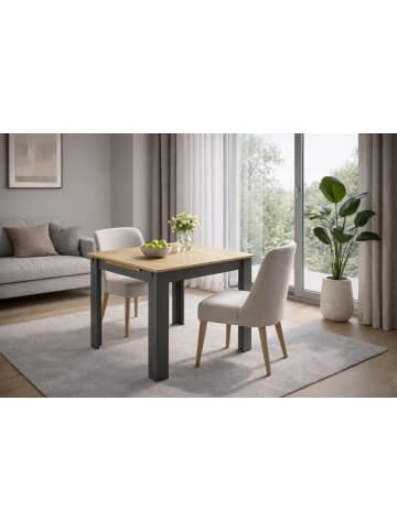 VCM  Esstisch Küchentisch Pesoli ausziehbar 80-120 cm in Anthrazit / Honig-Eiche