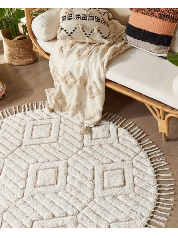 Beliani Geflochtener Teppich HORASAN in Beige - (W) 140 x (H) 1 x (L) 140 cm