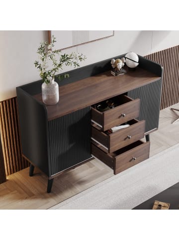 ABRIHOME Sideboard in Braun mit drei Schubladen und Regalen, H80 L117.5 T40 cm