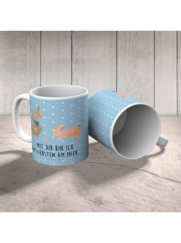 Mr. & Mrs. Panda Kindertasse Hasen Muschel mit Spruch in Blau Pastell