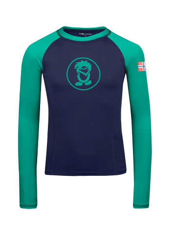 Trollkids Longsleeve "Kvalvika" in Pfeffergrün/Marineblau