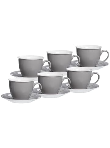 6er Set Milchkaffee Tassen mit Untertassen Doppio in Grau 350 ml