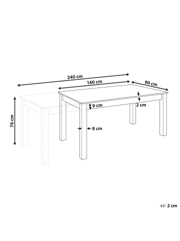 Beliani Esszimmertisch MADURA in Braun - (W) 90 x (H) 76 x (L) 160 cm