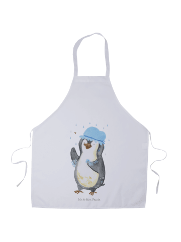 Mr. & Mrs. Panda Grillschürze Pinguin Duschen ohne Spruch in Weiß