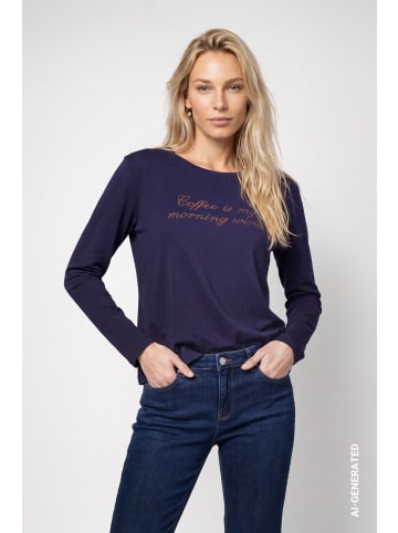 monari Langarmshirt mit Strassschriftzug in Dark Blue
