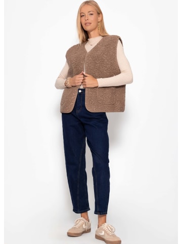 SASSYCLASSY Teddyweste mit Taschen in Taupe