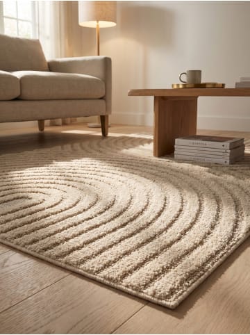 KADIMA DESIGN Hochflorteppich 3D Bögen Boho Waschbar Wohnzimmer in Creme