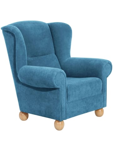 58 aufm Kessel OHRENBACKENSESSEL Kasha Bezug Veloursstoff Buche natur / petrol