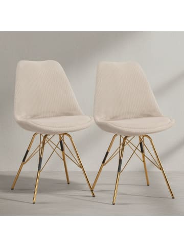 KADIMA DESIGN Esszimmerstuhl 2er Set Cara-Stoff Küchenstuhl mit goldenen in Beige