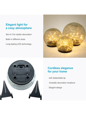 Intirilife 3er Set LED Deko Glaskugel in warmweiß für drinnen draußen in Warmweiß