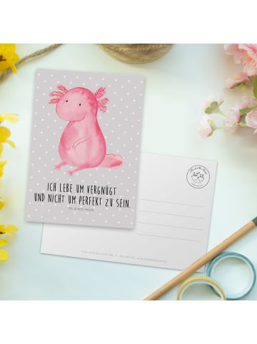 Mr. & Mrs. Panda Ansichtskarte Axolotl Niedlich mit Spruch in Grau Pastell