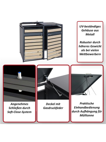 MCW 2er Mülltonnenverkleidung erweiterbar Metall, Kirsche-Holzoptik dunkelbraun