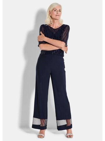 GOLDNER Kurzgröße:  Weite Hose VERA mit Mesh-Details in marine